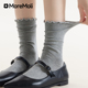 灰色袜子女春秋款 长袜秋冬 纯棉中筒袜木耳花边堆堆袜女士配小皮鞋