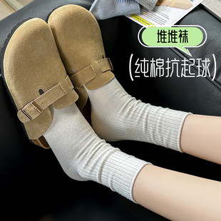 白色袜子女中筒袜纯棉夏季 无骨袜堆堆袜夏天灰色女士运动长袜 薄款