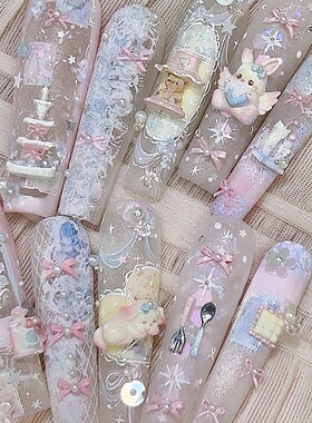 韩风博主同款短甲烘焙小熊美甲模具饼干雪人鲷鱼烧Kitty美甲饰品