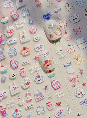 tomoni nailart美甲贴纸ins爆款日系文具指甲贴甜点小熊美甲贴纸