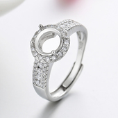 电镀925纯银戴妃款 开口戒指空托DIY围钻镶嵌宝石翡翠裸石圆形5