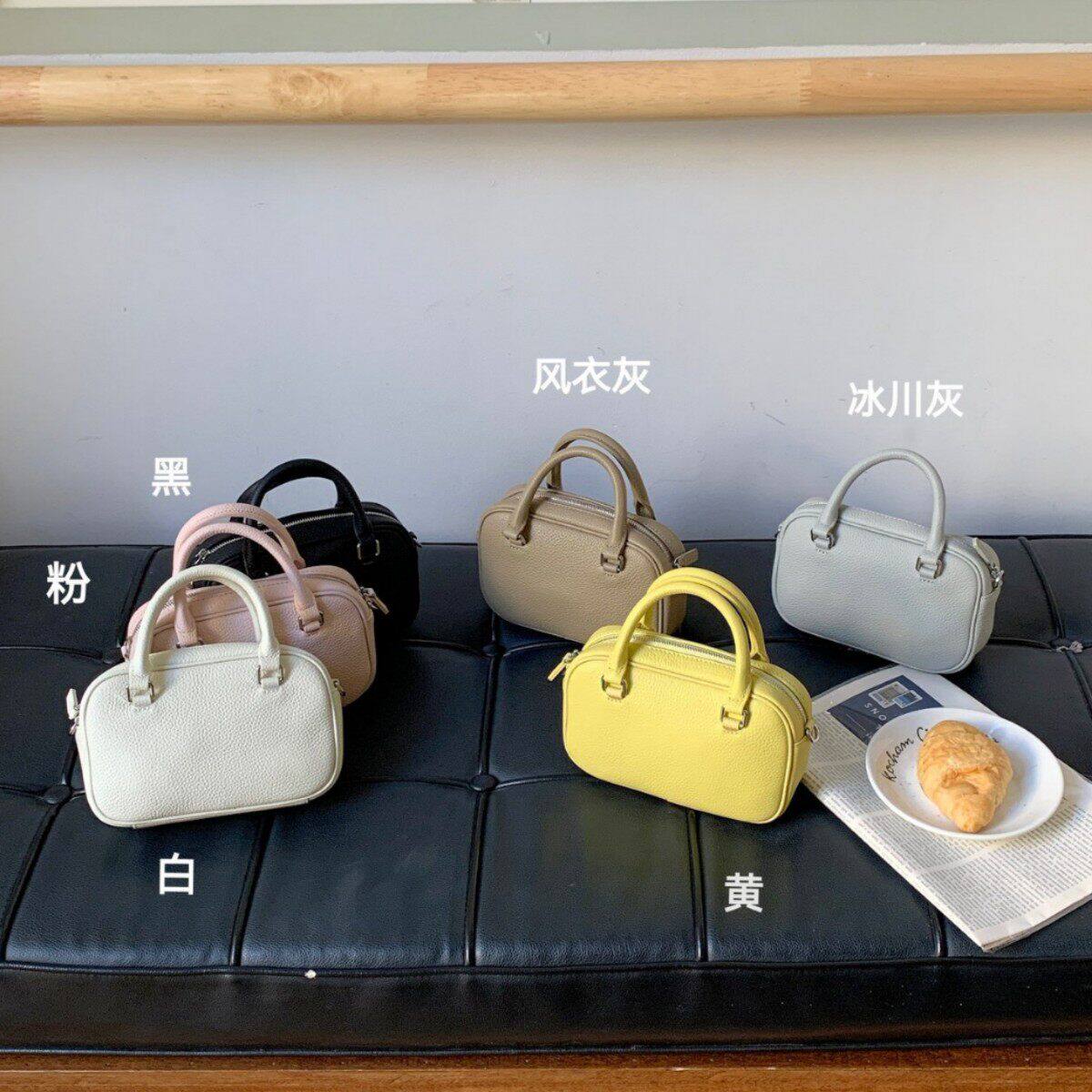 春季新款头层牛皮马卡龙色系小方包小众轻奢手提斜挎迷你托特包