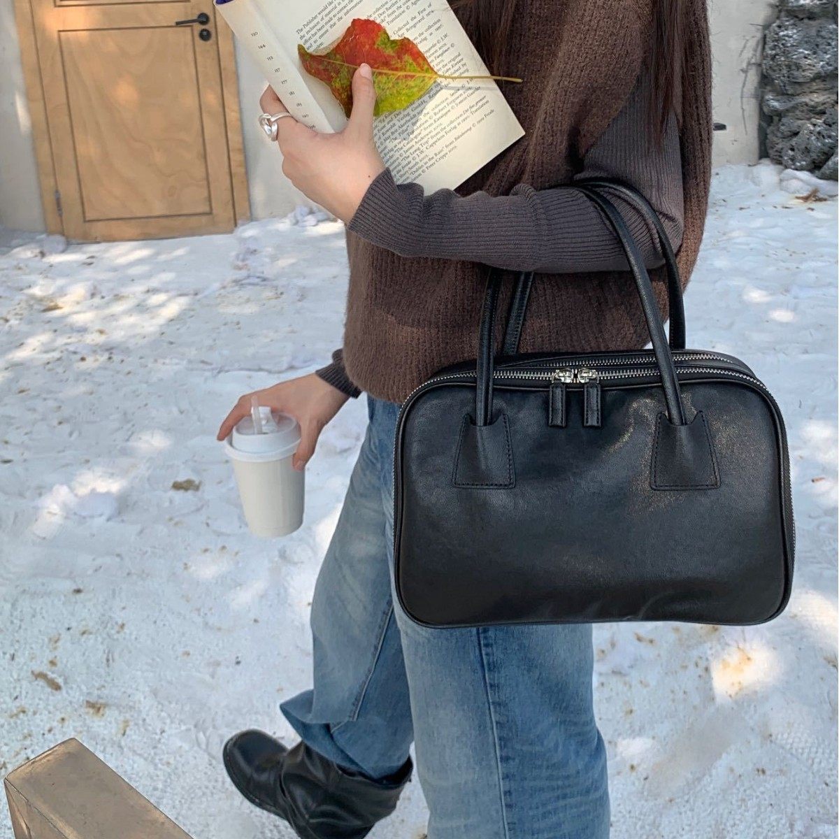 2025新款头层牛皮保龄球包波士顿大容量通勤单肩手提包电脑公文包,箱包皮具/热销女包/男包,腋下包,淘宝优惠券,粉丝福利购,淘宝优惠卷