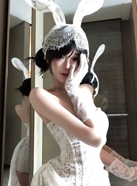 SLOWBURN 绝美重工纯白花嫁蕾丝抹胸连衣裙纯欲包臀裙兔女郎制服