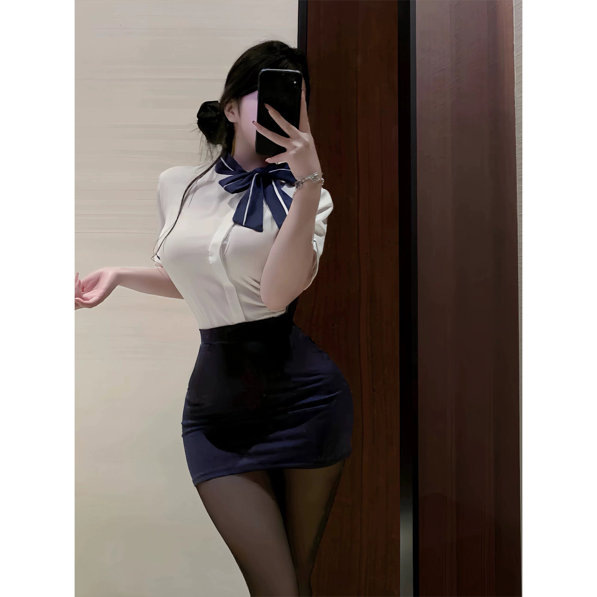 SALTCRUSH 性感空姐制服秘书套装cosplay情调纯欲高腰包臀裙衬衫