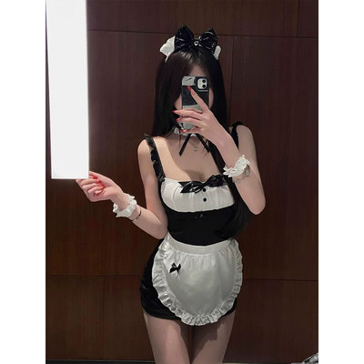 SALTCRUSH 洛丽塔经典女仆围裙睡裙套装纯欲吊带cosplay女佣制服