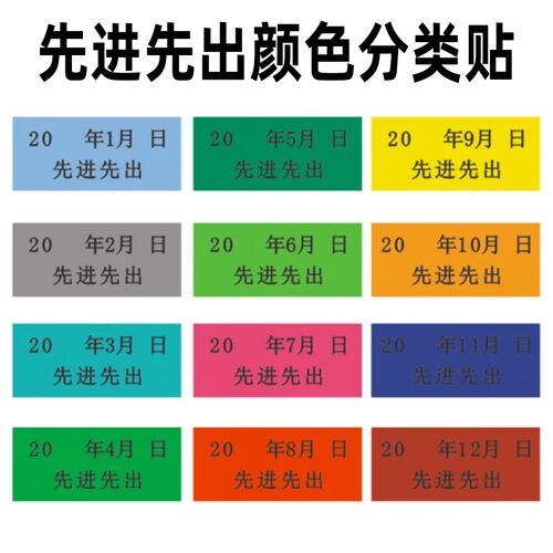 1-12月彩色月份标签先进先出标签