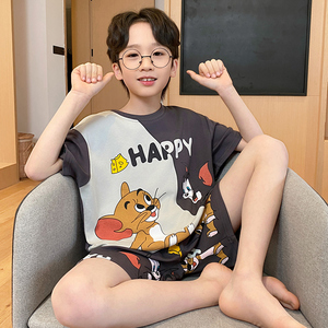 儿童睡衣男童夏季小学生可外穿短袖卡通男孩可爱中大童家居服套装
