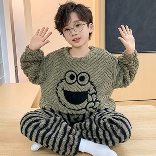 男童睡衣冬季加绒加厚2026新款珊瑚绒儿童宝宝中大童家居服可外穿