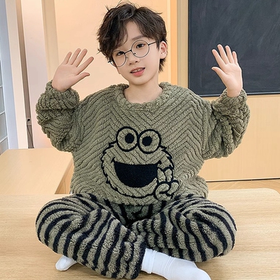 秋冬季男童珊瑚绒卡通睡衣可外穿