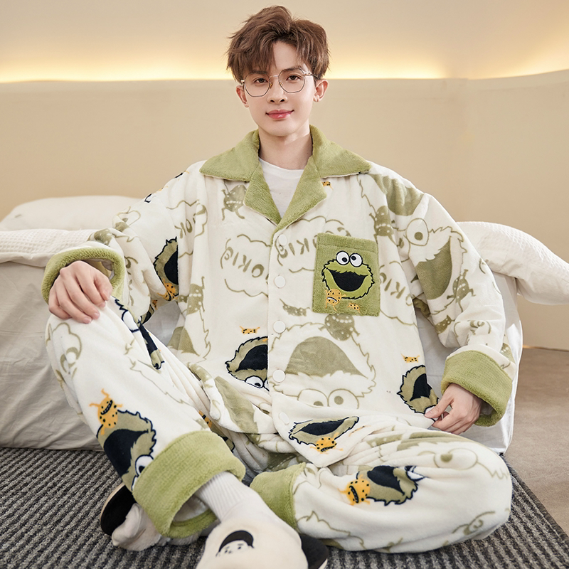 男款秋冬珊瑚绒加厚可外穿家居服