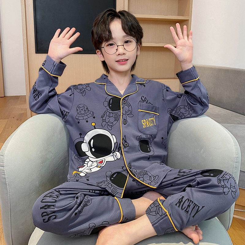 棉感儿童睡衣春秋季男童2025新款长袖小学生男孩家居服套装空调服