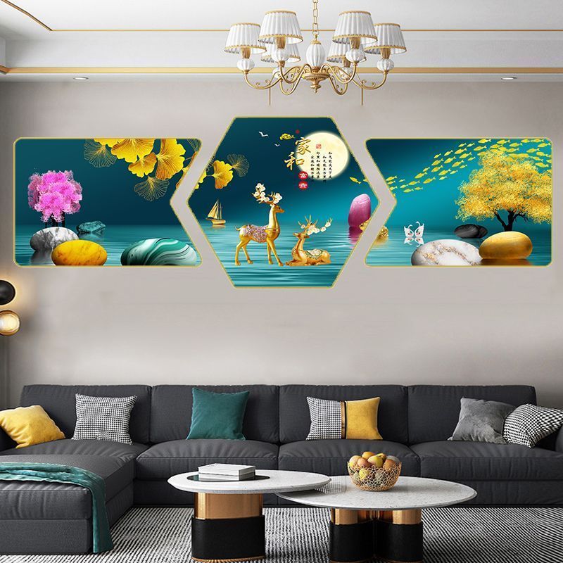 客厅装饰画现代轻奢羽毛三联画简约大气沙发背景墙装饰品墙壁挂画图片