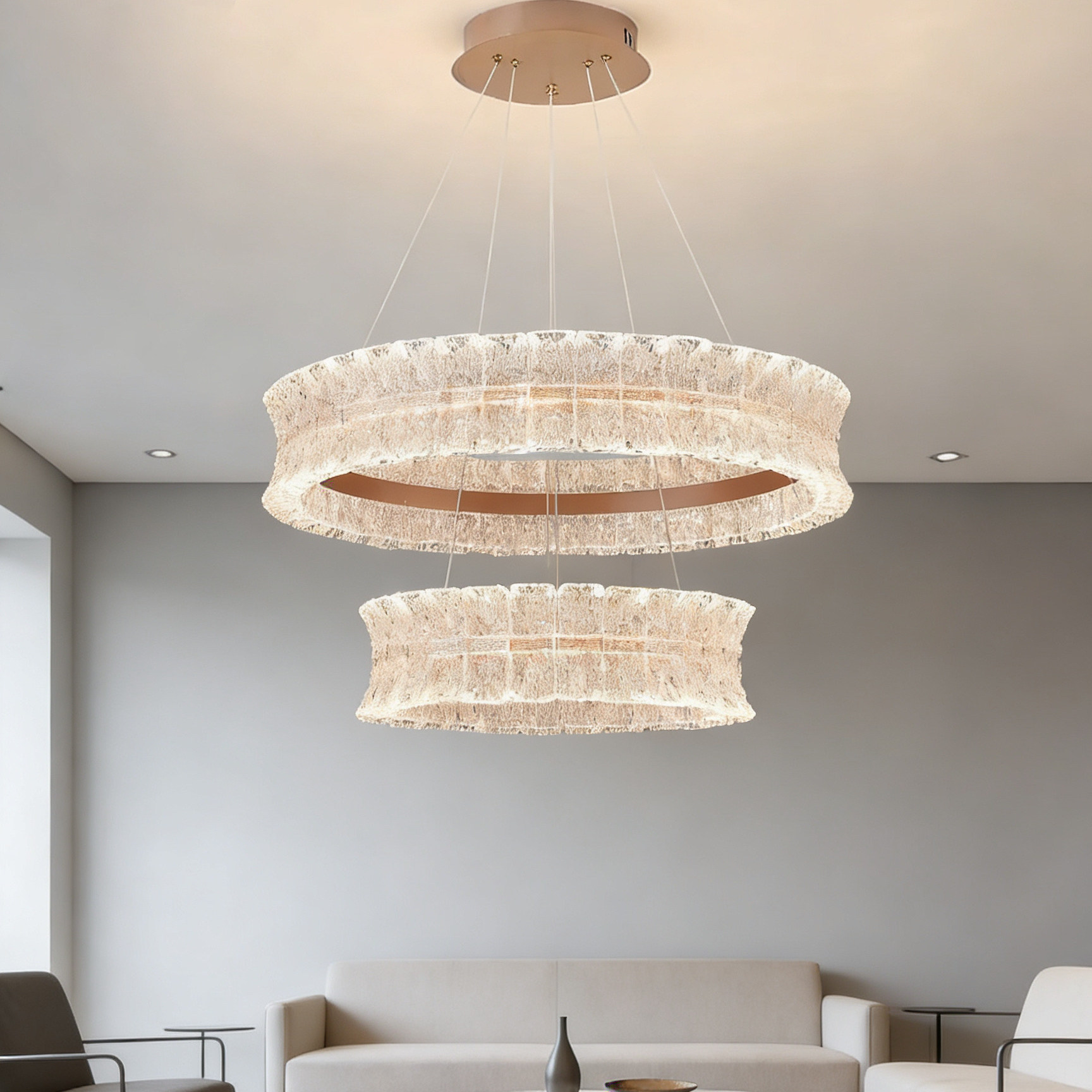 现代轻奢客厅吊灯2026新款LED圆环铝材餐厅高级感智能大厅主灯具