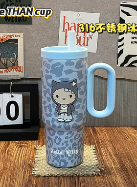 kt猫大容量保温杯运动水杯女生巨无霸吸管杯子情侣高颜值咖啡杯