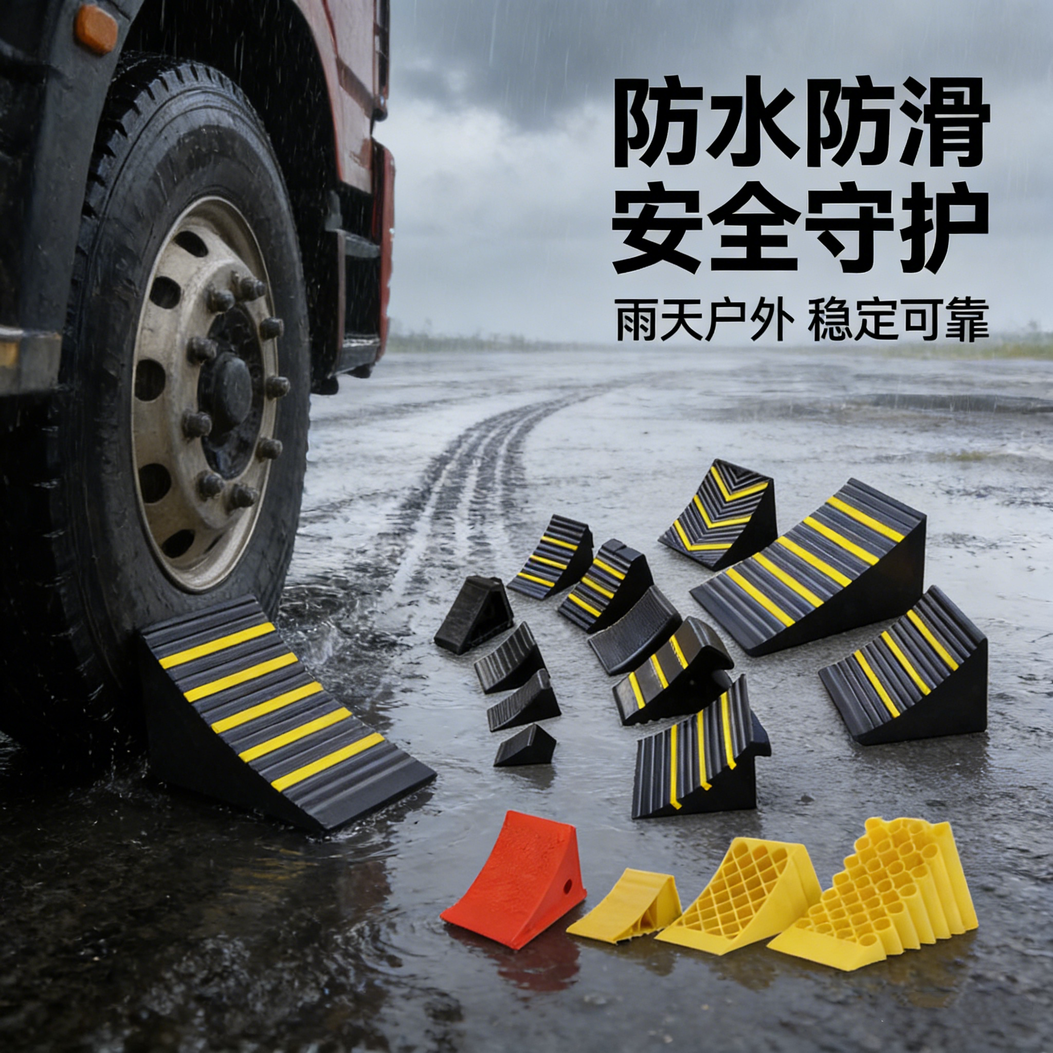 橡胶三角木止退器阻车器汽车防溜车货车止滑斜坡垫停车挡车块实心