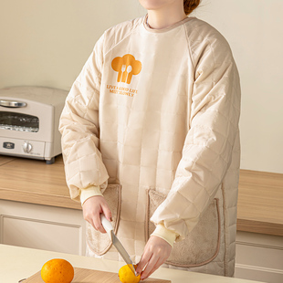 加棉加厚长袖围裙厨房家用防水防油做饭2025新款可擦手罩衣