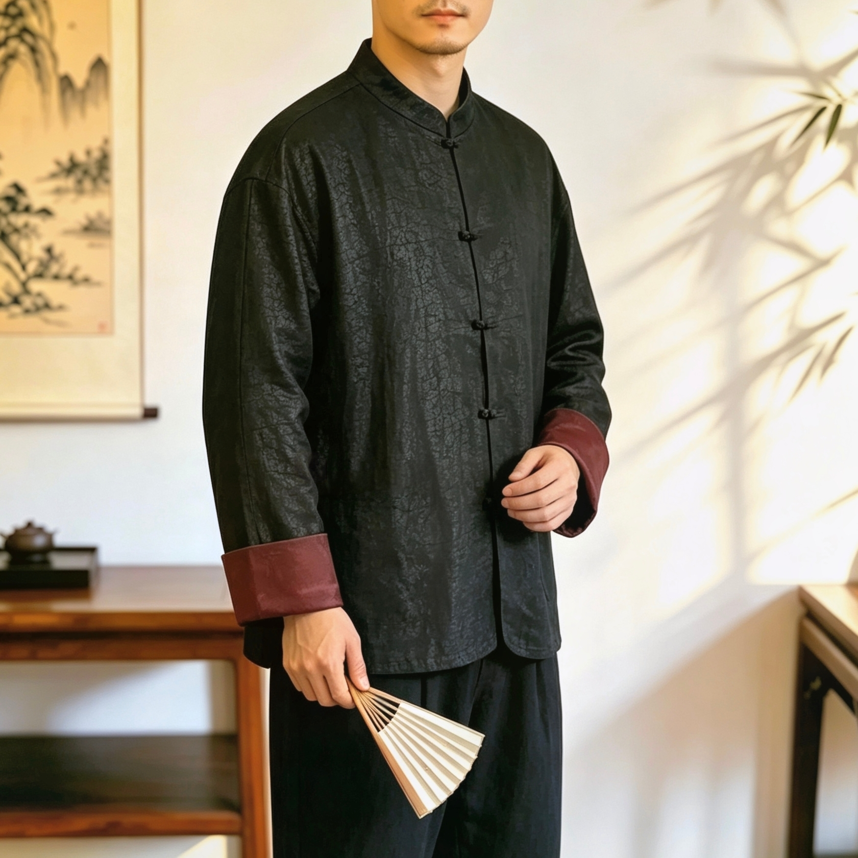 非遗香云纱男士盘扣长袖唐装