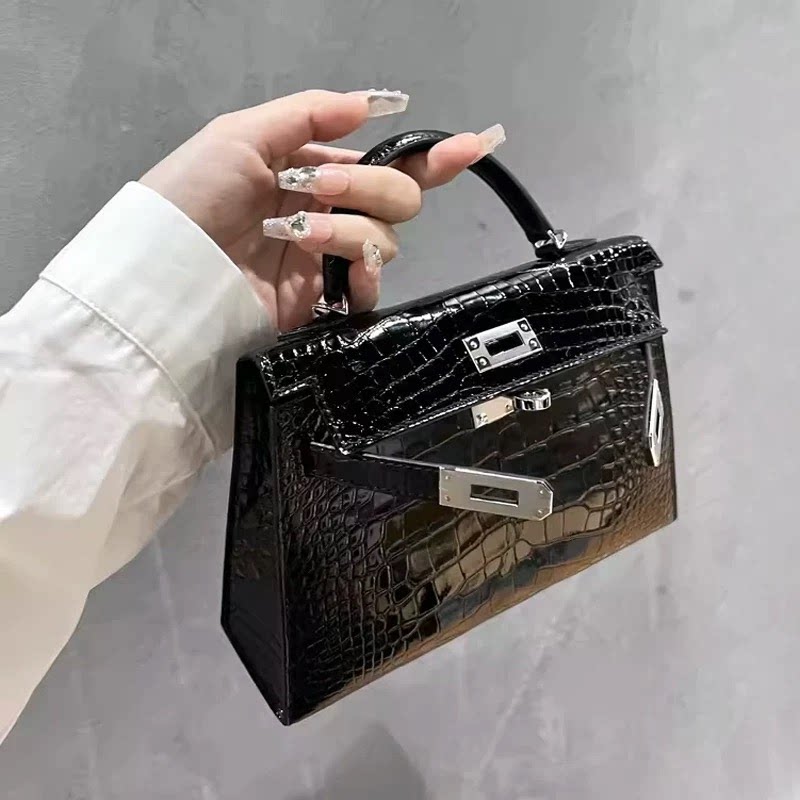 包包女2025新款二代鳄鱼纹轻奢凯莉包时尚百搭手提迷你单肩斜挎包