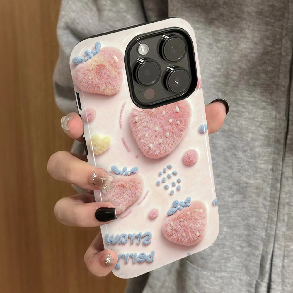 粉色草莓适用苹果17promax手机壳iPhone16pro新款15plus防摔14菲林13男12xsmax女款11xr情侣3se2外壳7套8plus