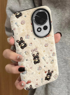 黑色兔子适用华为nova14手机壳nova13pro新款12ultra活力版nova11se菲林10防摔9男8女款7se情侣至尊版保护套