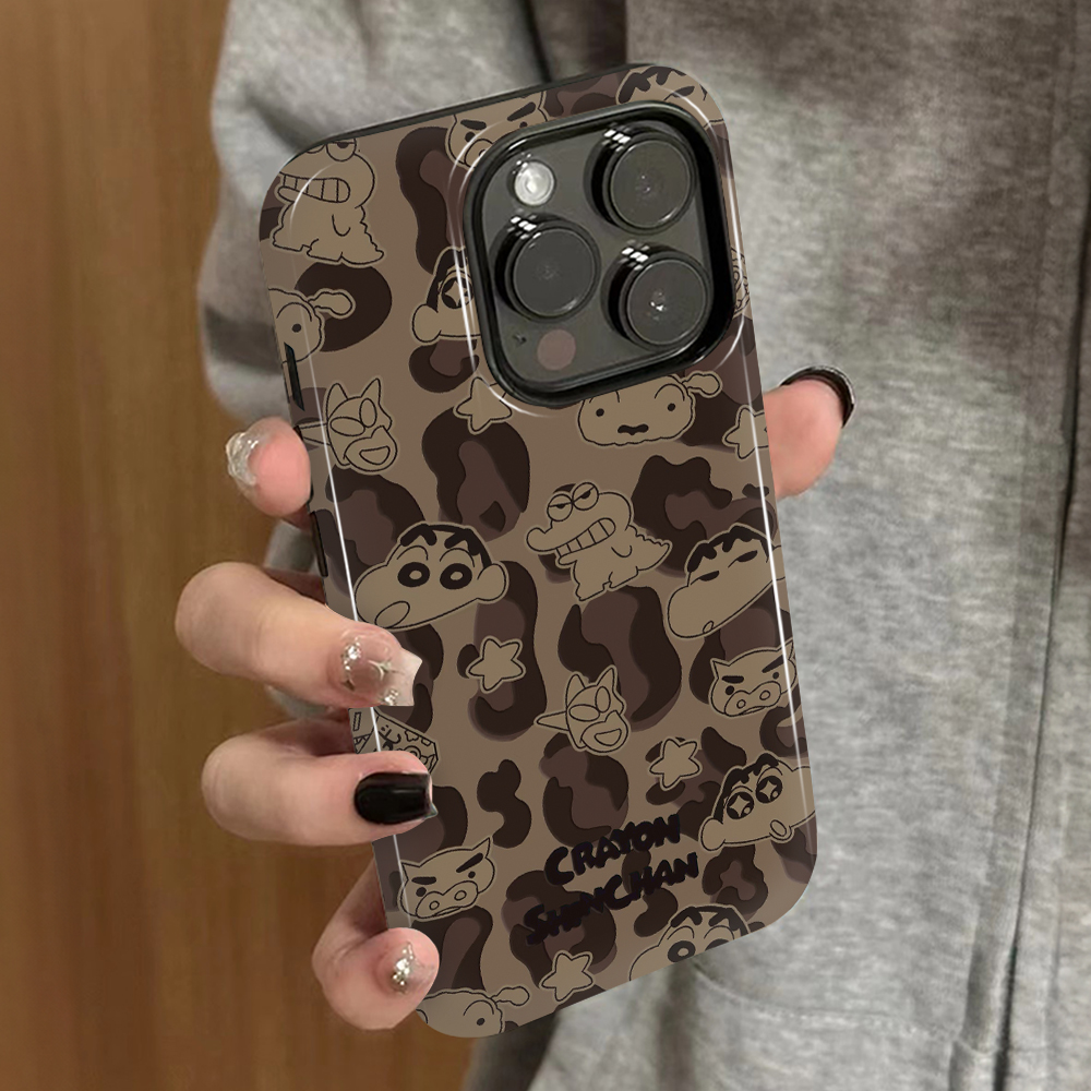 豹纹小新适用苹果17promax手机壳iPhone16pro新款15plus防摔14菲林13男12xsmax女款11xr情侣3se2外壳7套8plus