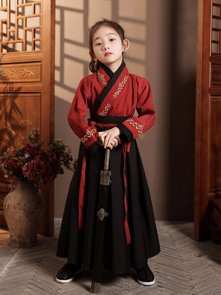 花木兰汉服女童霸气演出服中国风女侠走秀儿童古装高档女孩国学服