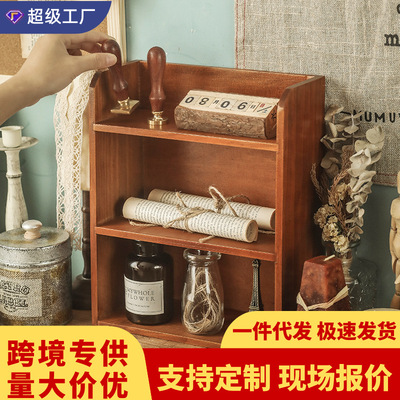 桌面杯子收纳盒多层木头实木化妆品壁挂式挂墙复古置物架储物