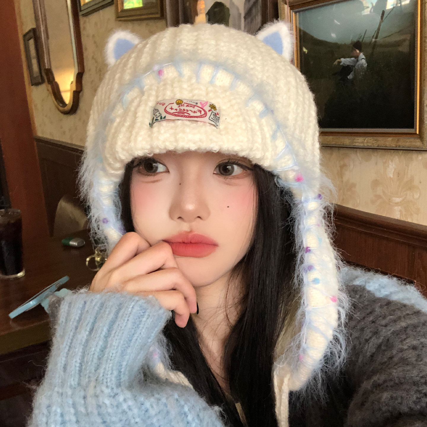 秋冬保暖猫咪护耳针织雷锋帽女