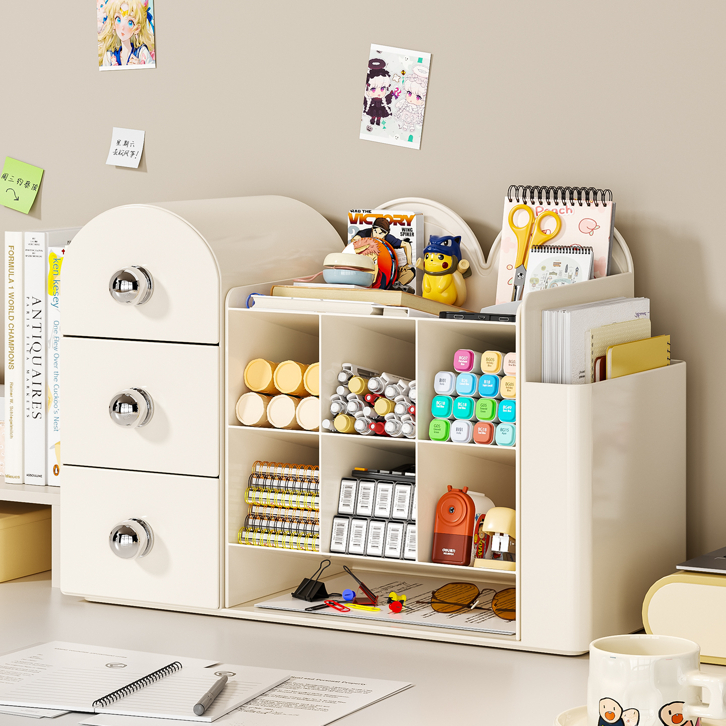 桌面书架简易学生宿舍收纳整理置物架办公室桌上杂物抽屉式收纳盒