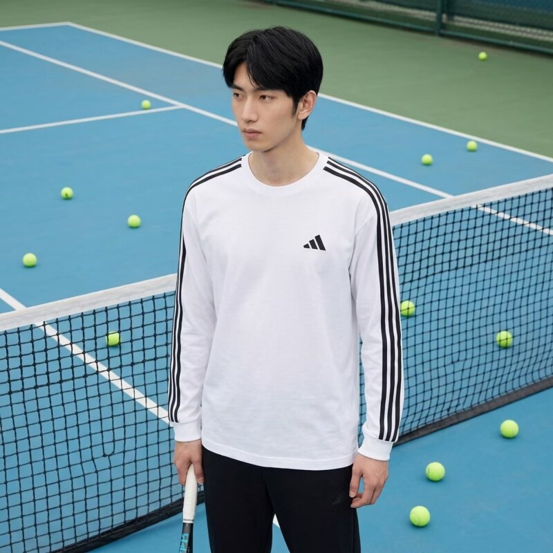 adidas阿迪达斯秋季男子简约百搭三条纹圆领长袖运动T恤 KF3731