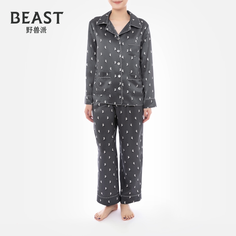 野兽派熊猫噗噗印花真丝睡衣