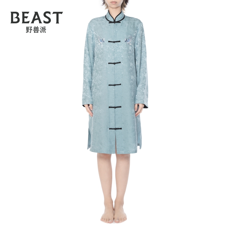 野兽派真丝提花对襟连衣裙