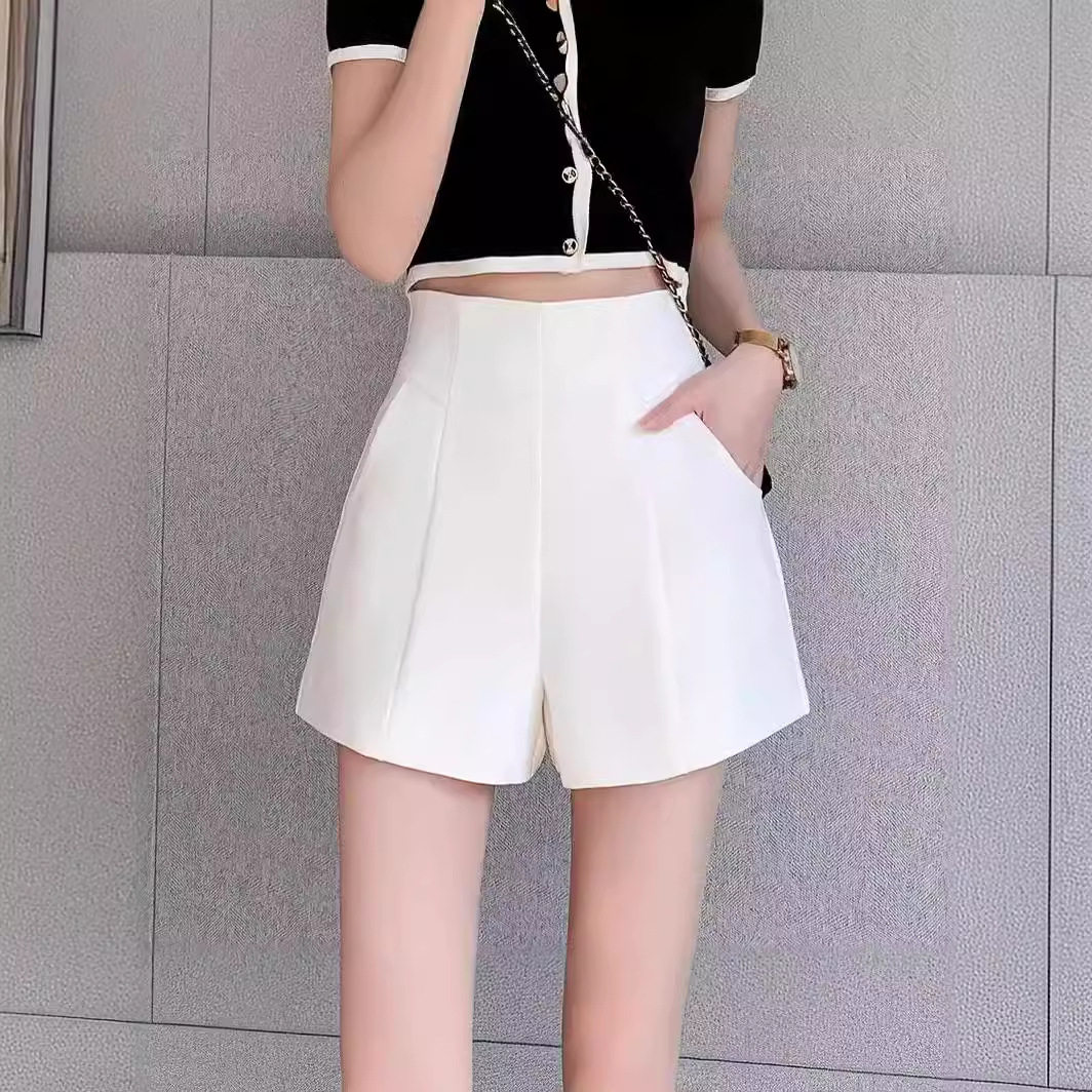 白色西装短裤女夏2024新款高腰宽松阔腿裤显瘦百搭休闲a字热裤子