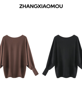 张小某 梨形显瘦定制 秋冬慵懒显瘦一字肩蝙蝠袖针织衫1BW12Z2487