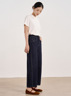 张小某 普洗蓝牛仔裤女秋冬2025新款松紧腰显瘦九分直筒裤子K1387