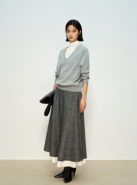 张小某 羊毛a字半身裙女秋冬2025新款假两件设计感长款伞裙Q2031