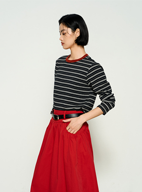 张小某 梨形定制 棉混纺经典撞色条纹圆领长袖T恤1BW07T1922