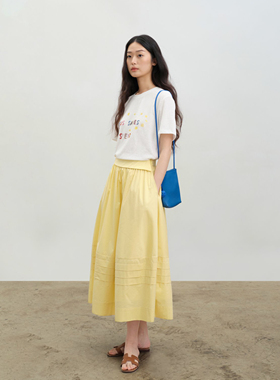张小某【秋日多巴胺】黄色半身裙女秋冬松紧高腰长款a字伞裙Q1573