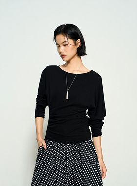 张小某 梨形显瘦定制 简约舒适不规则叠堆圆领长袖T恤1BW08T2037