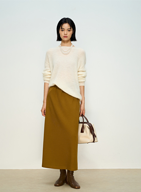 张小某 a字半身裙女秋冬2025新款松紧高腰显瘦开叉长款半裙Q2056