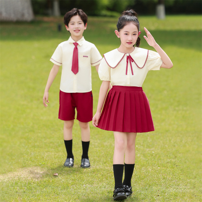 英伦风小学生红白翻领合唱套装