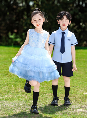 六一儿童演出服男女小学生幼儿园毕业照表演服蓝色校服套装