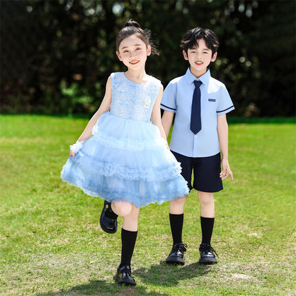 六一儿童演出服男女小学生幼儿园毕业照表演服蓝色校服套装