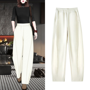 松紧腰阔腿香蕉裤 羊毛呢休闲弯刀裤 子 女秋冬新款 高级感醋酸糯米裤