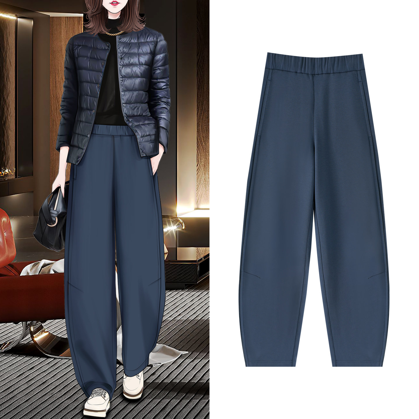 高级感阔腿休闲运动女裤秋冬新款镰刀卫裤长裤女慵懒弯刀裤梧桐裤,女装/女士精品,休闲裤,淘宝优惠券,粉丝福利购,淘宝优惠卷