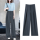 宽松休闲打褶宽腿拖地裤 高级感灰色天丝醋纤西装 新款 女夏季 阔腿裤