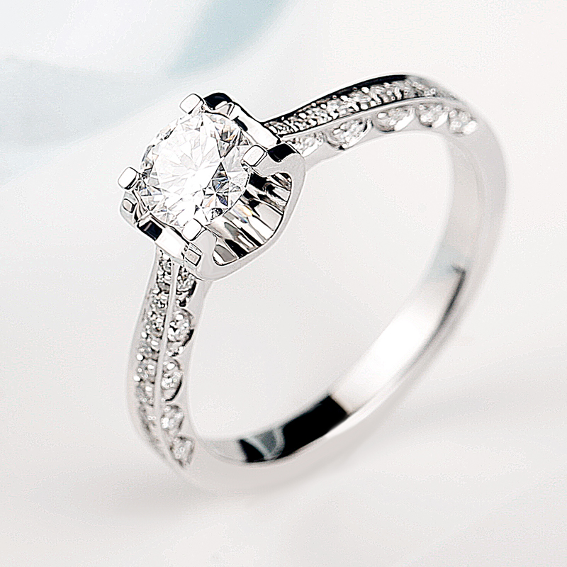 igi通灵牛头款培育钻石戒指女铂金白金人工合成真钻婚戒三排钻