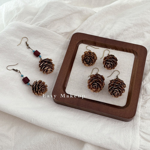 盛美流年落叶松果手作耳钩