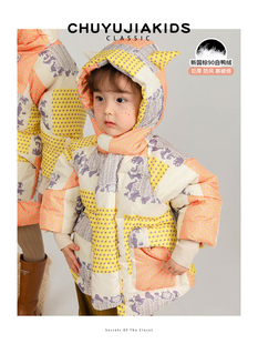 初羽家冬季恶魔角儿童长短款防风羽绒服90白鸭绒女童童装保暖外套